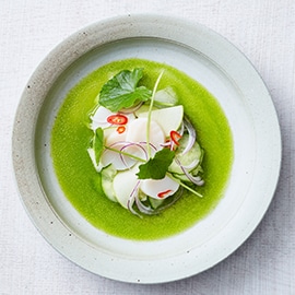 Ceviche van coquilles met groene appel, koriander en citrus Ceviche van coquilles met groene appel, koriander en citrus